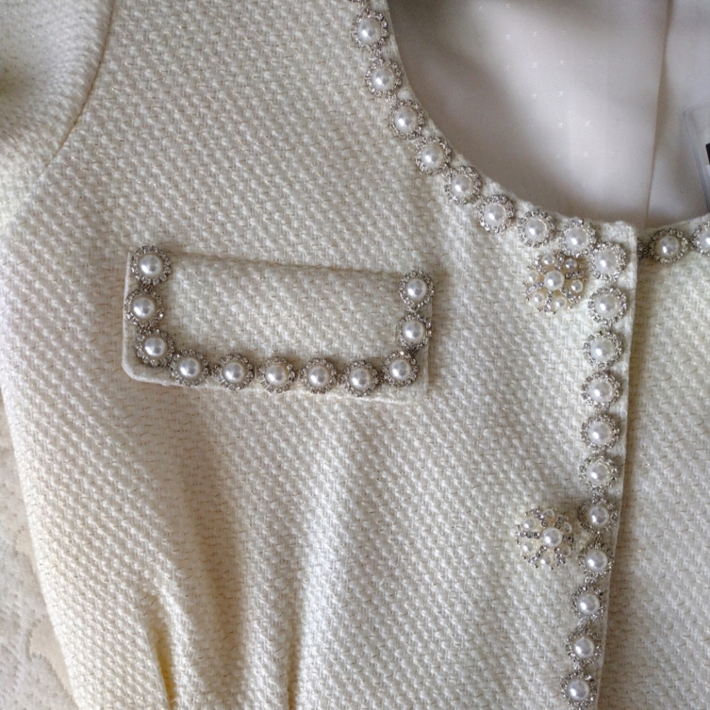 NWT Self-Portrait Boucle Tailored Mini Dress in Cream Women's size 8 - Picture 6 of 11